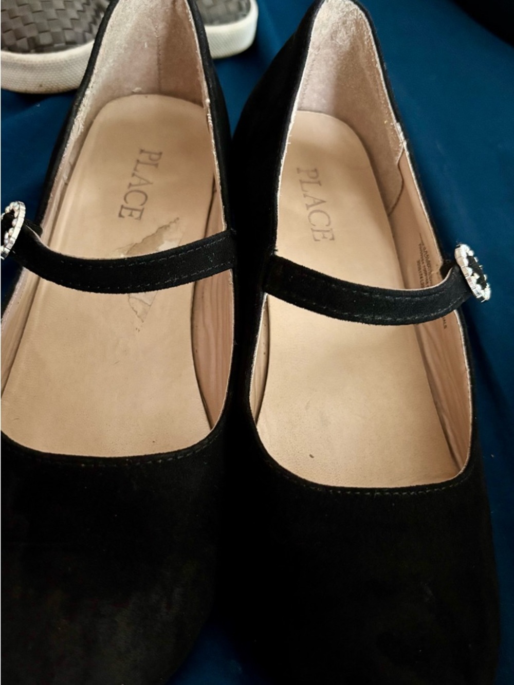 PLACE Girls Black wedge heels with Rhinestone Buckle Accent